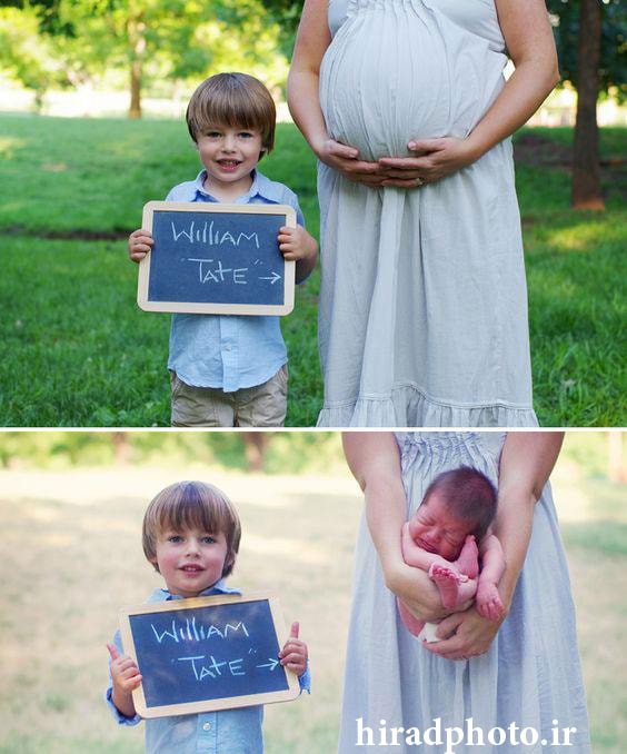 ژست عکس بارداری قبل و بعد از به دنیا آمدن نوزاد